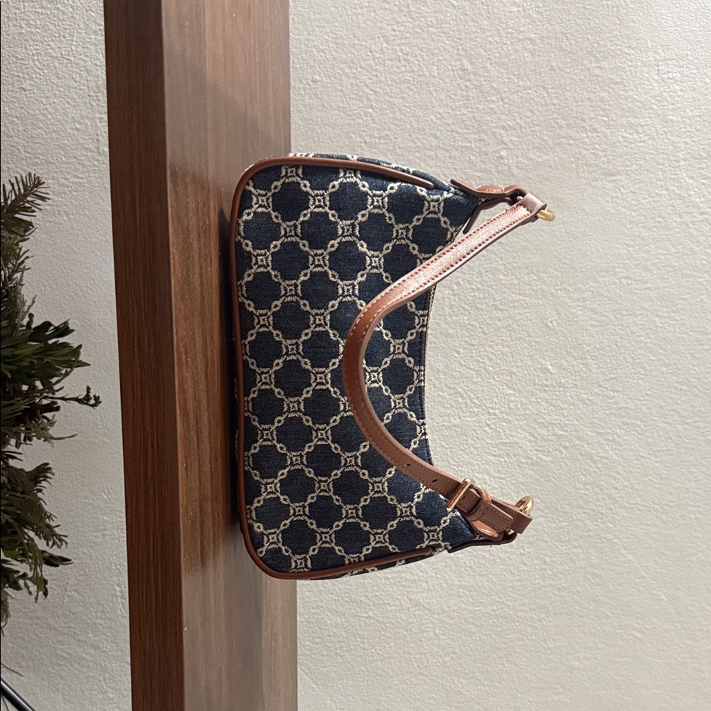 Mango Navy and Tan Shoulder Bag